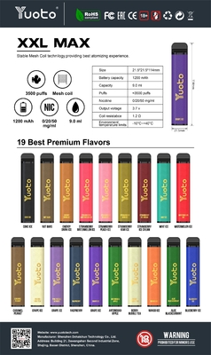 Ο ODM Yuoto 3500 ξεφυσά το φραγμό 16 Vape μικτός χυμός μπαταριών 9ml Ε γεύσης ROHS 1200mAh
