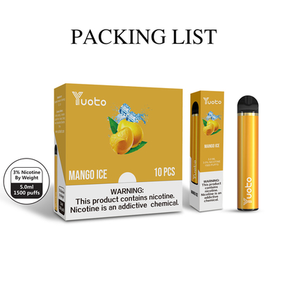 λεπτό προ γεμισμένο YUOTO μίας χρήσης Vape 1500 κλασική έκδοση ριπών