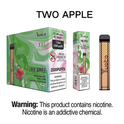 Yuoto μακροχρόνιας διάρκειας E Cig XXL 2500 Puffs Double Apple 50mg 7ml Χυμός