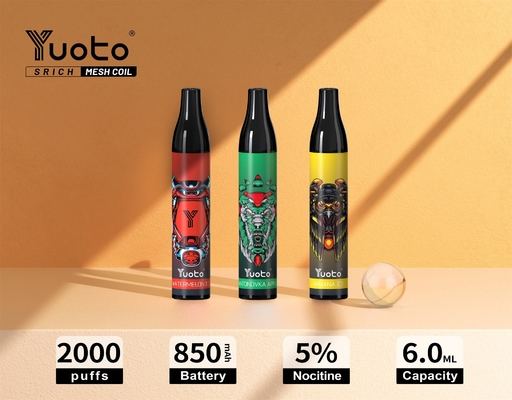 Αρχικό Yuoto το 2000 ξεφυσά τη μίας χρήσης μάνδρα Vape ε-τσιγάρων χυμού 850mAh σπειρών 6ml Ε πλέγματος vape Vape
