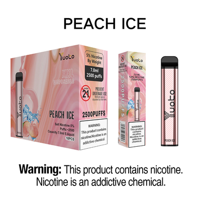 Peach ice 2500 Puffs Μίας χρήσης στυλό ατμού Yuoto XXL 7ml Ejuice 1200mAh Μπαταρία για Τουρκία