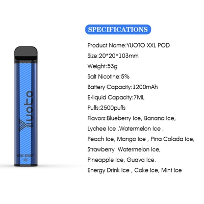 Yuoto Κορυφαίες σε πωλήσεις E Cigarette XXL 2500 Puffs Shisha Pen Mouse Chef 50mg Νικοτίνης