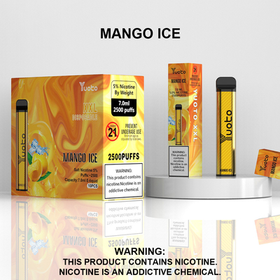 Yuoto xxl 2500 Puffs Μίας χρήσης Vape Pod Mango ice Flavor 7ml Ejuice 1200mAh Μπαταρία από το China Factory