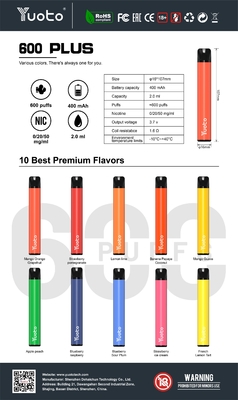 Ο αναπληρώσιμος λοβός Tpd Vape 5 χρώματος, ζει συσκευή νεαρών δικυκλιστών κασετών 600 ριπών