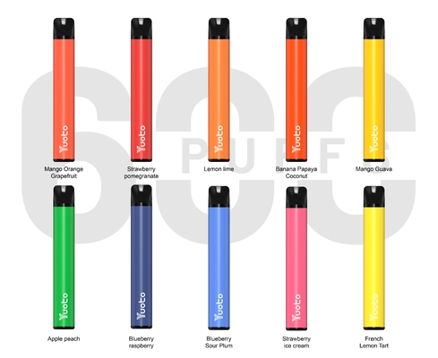 TPD Yuoto συν 600puffs, γεύση φρούτων τιμών χονδρεμπόρων εργοστασίων συσκευών μανδρών 2%nicotine Vape πάγου 2ml βακκινίων