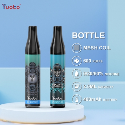 Το μπουκάλι 600 YUOTO ξεφυσά τη μίας χρήσης μπαταρία TPD UK βακκινίων 2ml 20mg 400mAh λοβών Vape