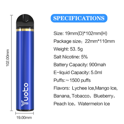 23 γεύσεις 1500 ΘΦ CE ικανότητας χυμού Vape 5ml Ε ριπών το μίας χρήσης πιστοποιητικό