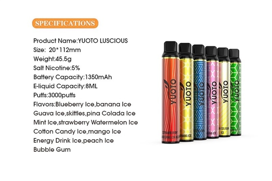 Μίας χρήσης νόστιμο ε vape τσιγάρο Yuoto vape 3000 ριπή πούρων λοβών 1350mAh μανδρών vapes 8ml shisha ριπών