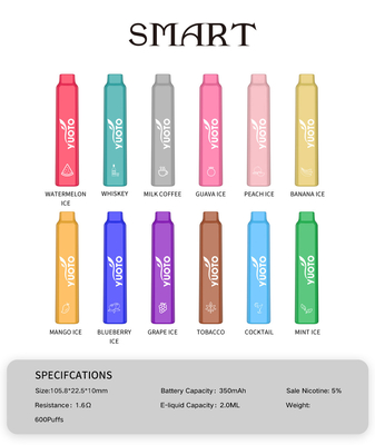 Έξυπνη ικανότητα χυμού Vape 2ML Ε 600 ριπών YUOTO με 12 γεύσεις