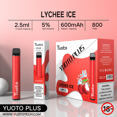 Yuoto 800 ριπές Vape με την περιοχή Origal 11 γεύσεων 2,5 μιλ. ικανότητας χυμού