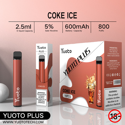 Yuoto 800 ριπές Vape με την περιοχή Origal 11 γεύσεων 2,5 μιλ. ικανότητας χυμού