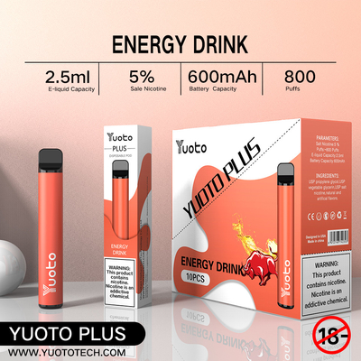 Yuoto 800 ριπές Vape με την περιοχή Origal 11 γεύσεων 2,5 μιλ. ικανότητας χυμού