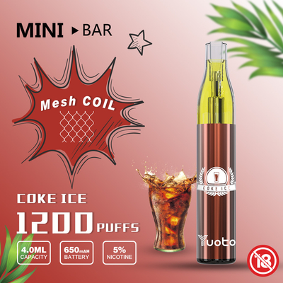 Yuoto MiniBar 1200 μίας χρήσης μπαταρία 650mAh ε-χυμού 4.0ml Vape 15flavor ριπών