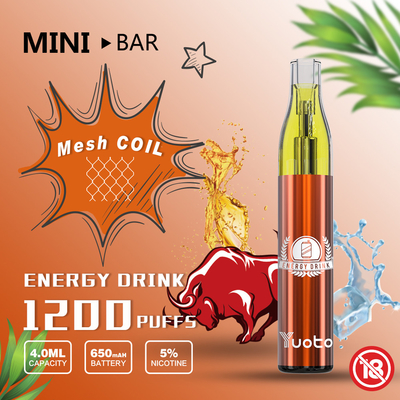 Yuoto MiniBar 1200 μίας χρήσης μπαταρία 650mAh ε-χυμού 4.0ml Vape 15flavor ριπών