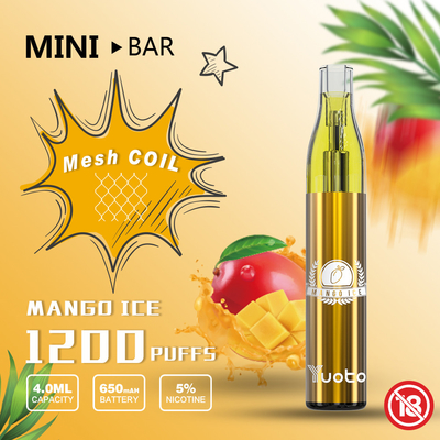 Yuoto MiniBar 1200 μίας χρήσης μπαταρία 650mAh ε-χυμού 4.0ml Vape 15flavor ριπών