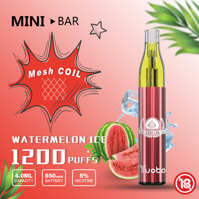 MiniBar 1200 μίας χρήσης Vape 15flavor ριπών μπαταρία 650mAh ε-χυμού 4.0ml Yuoto